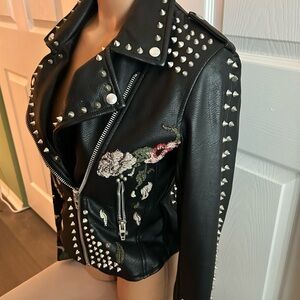 Studded Black Leather Jacket Topshop Nordstrom Size Small S